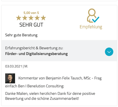 Benelution.com - 5 Sterne Bewertung für Förderberatung