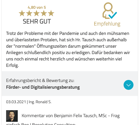 Benelution.com - 5 Sterne Bewertung für Förderberatung