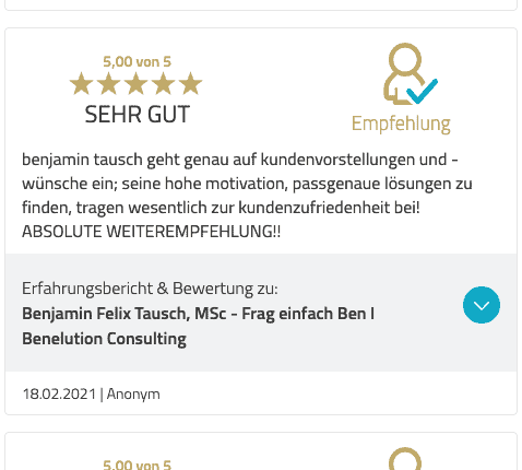 Benelution.com - 5 Sterne Bewertung für Förderberatung