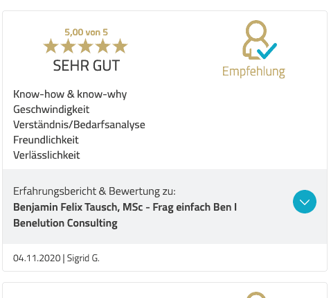 Benelution.com - 5 Sterne Bewertung für Förderberatung