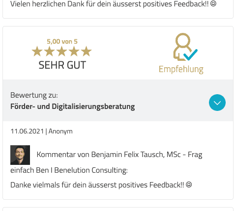 Benelution.com - 5 Sterne Bewertung für Förderberatung